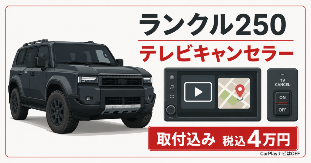 ランクル250用テレビキャンセラーの税込4万円取付サービスを示したイラスト