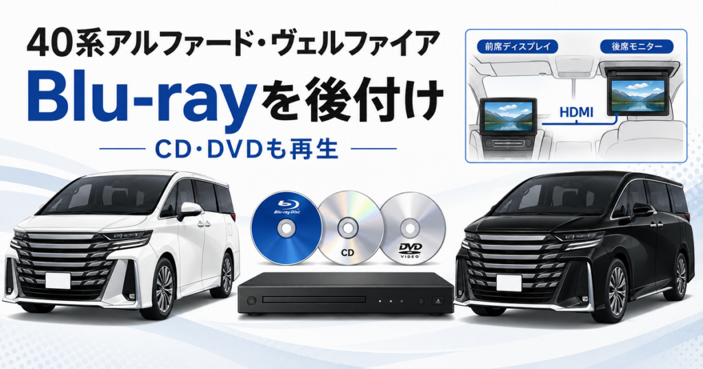 40系アルファード・ヴェルファイアのBlu-rayプレーヤー後付けを示すイラスト