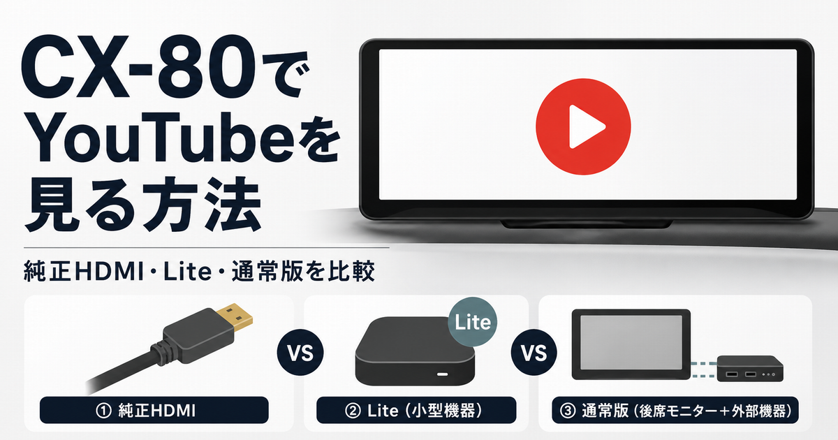 CX-80でYouTubeを見る方法と純正HDMI・アンドロイダーLite・通常版の比較