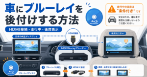 車にブルーレイを後付けする方法を表したアイキャッチイラスト