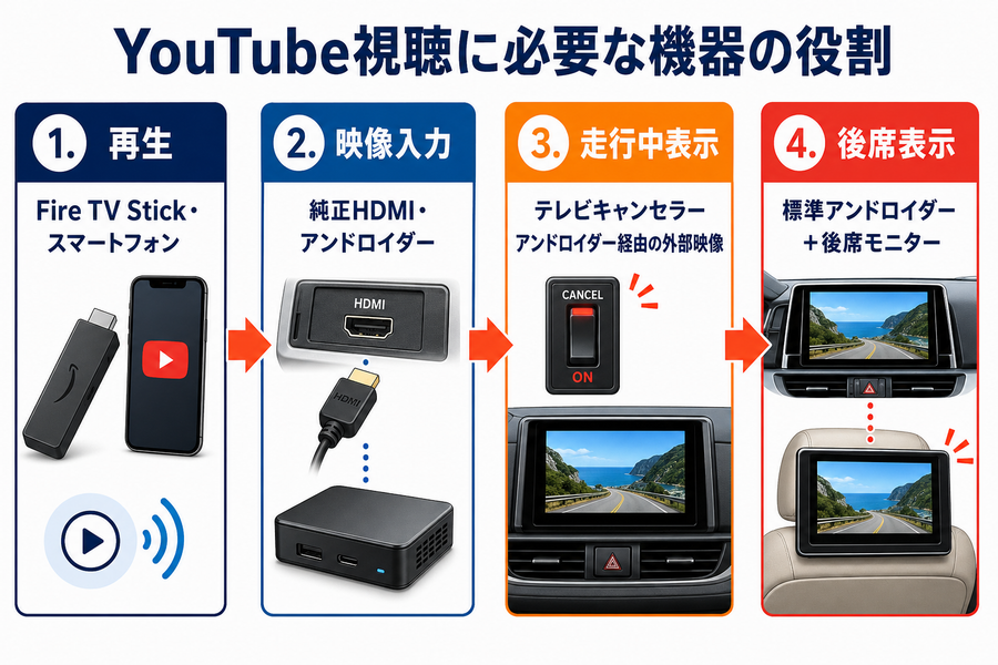 ランクル250でYouTubeを見るために必要な機器の役割