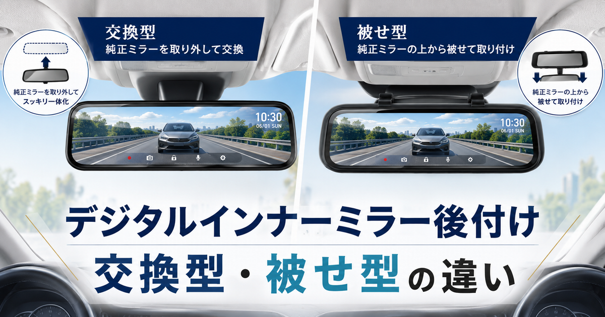 ナビ男くんでデジタルインナーミラーを後付けする交換型と被せ型の違い