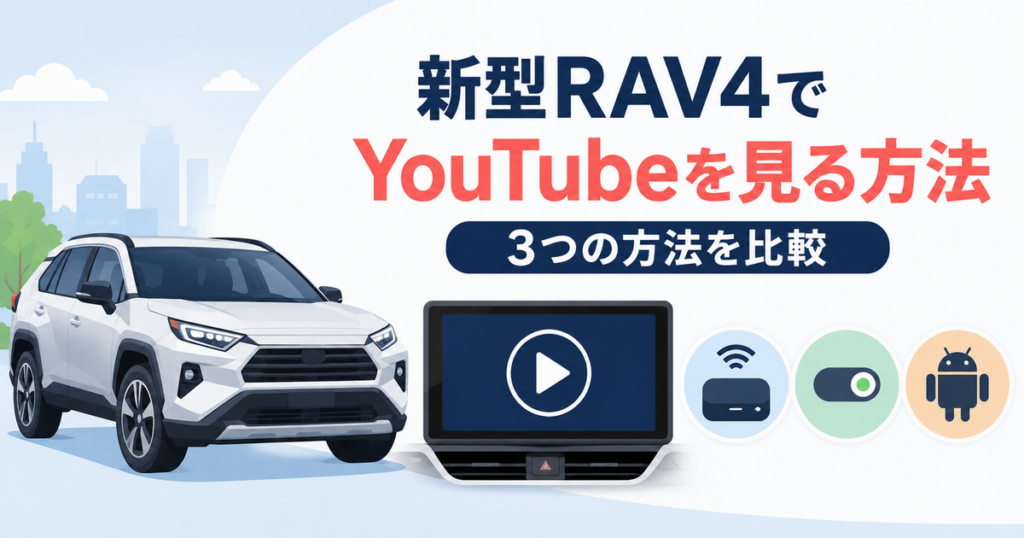 新型RAV4でYouTubeを見る3つの方法を表したイラスト
