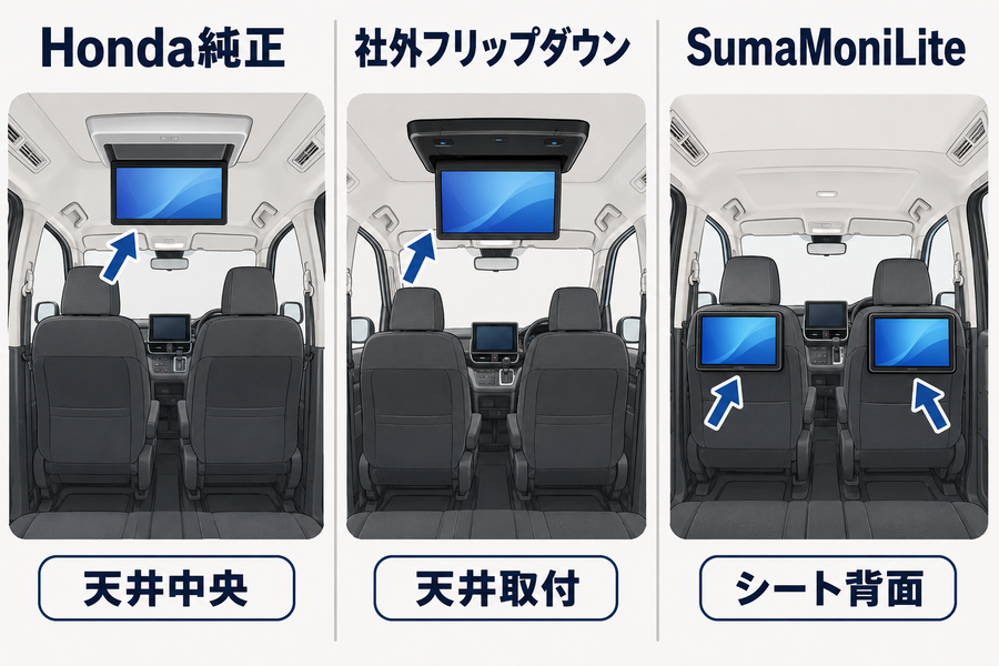 新型ステップワゴンの後席モニター3種類の取付位置の違い