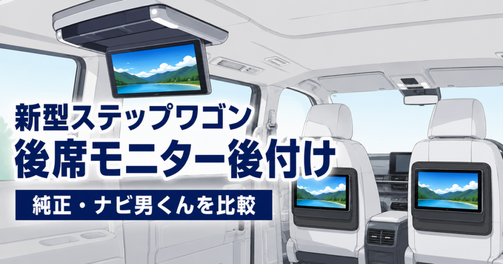 新型ステップワゴンの後席モニター後付けを紹介するイラスト