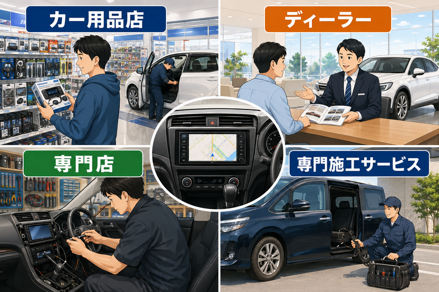 TVキャンセラーの取り付け先となるカー用品店・ディーラー・専門店・専門施工サービスの比較