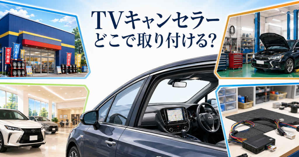 TVキャンセラーの取り付け先としてカー用品店・ディーラー・専門店を比較するイメージ