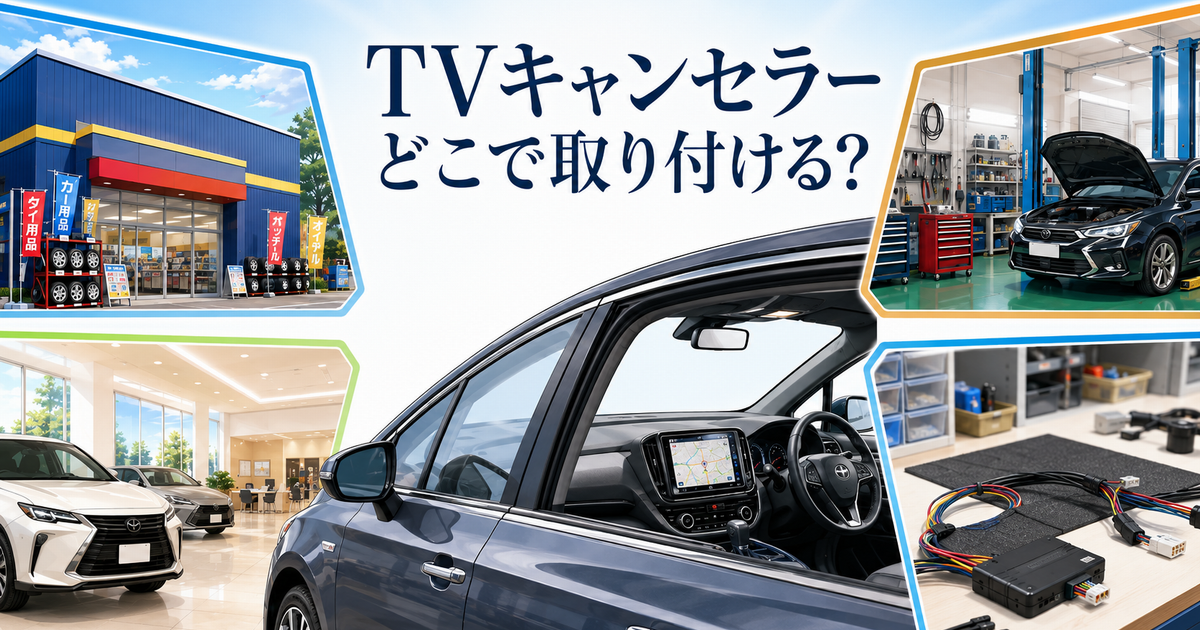TVキャンセラーの取り付け先としてカー用品店・ディーラー・専門店を比較するイメージ
